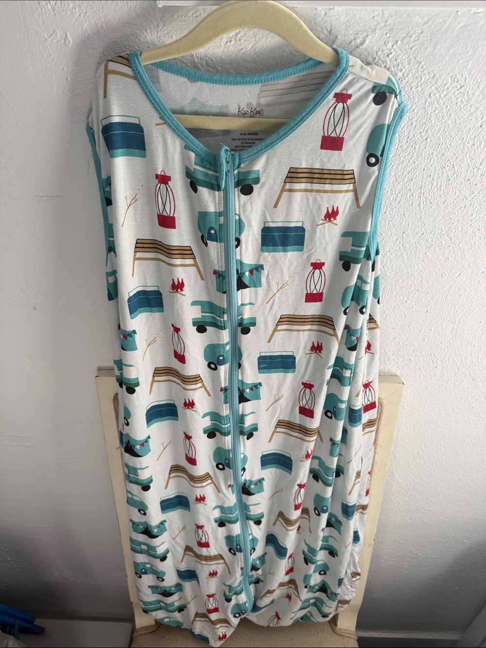 Kickee Pants Teal-Trim White Sleep Sack with Camp Motif
